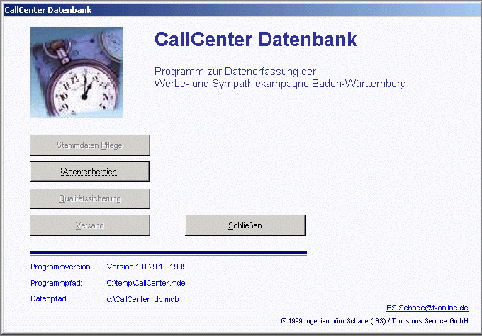 Bildschirmfoto Callcenter Datenbank